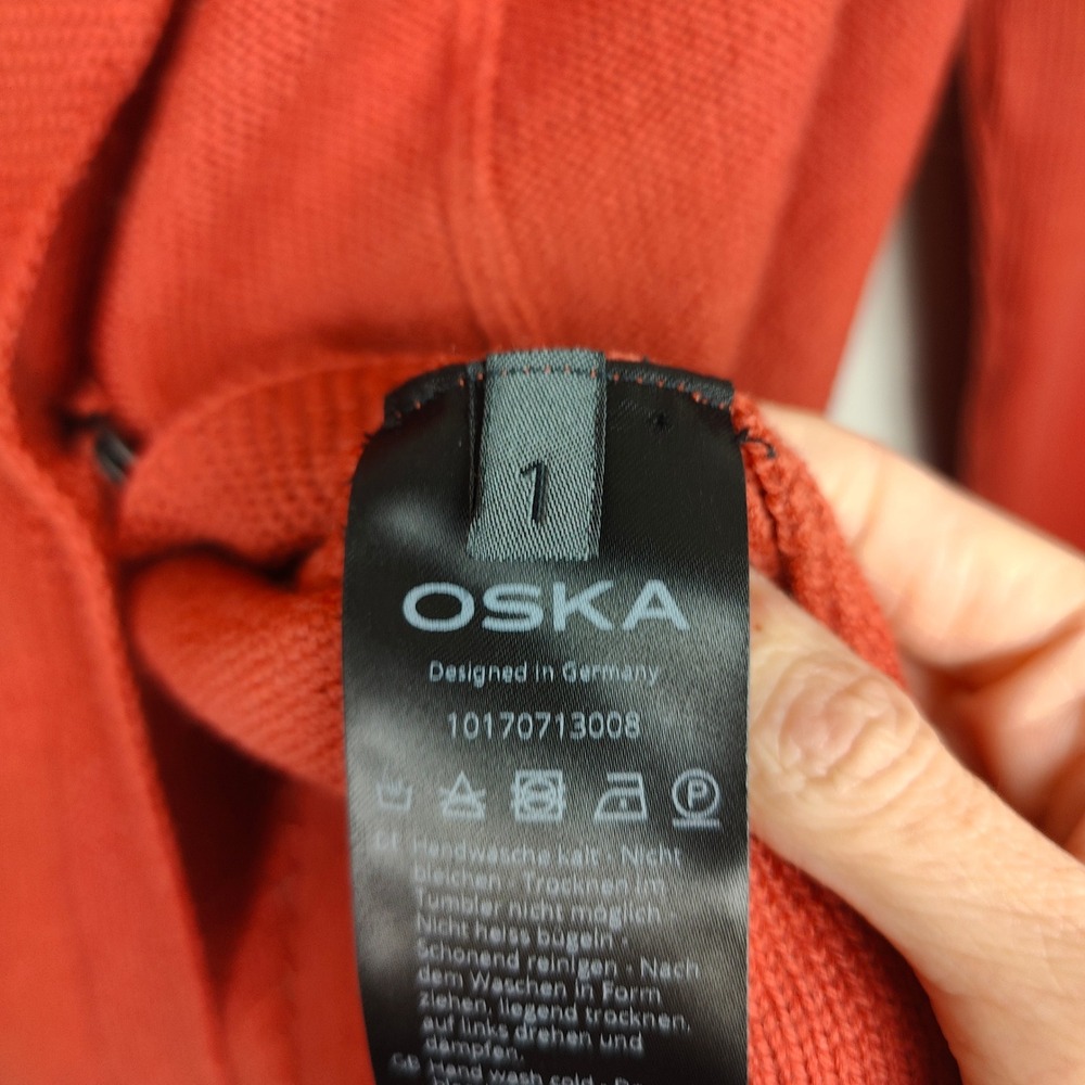 Oska Cardigan‎ Sweater Womens 1 US 6/8 Orange Red Asymmetrical 100% Virgin Wool - Picture 8 of 11